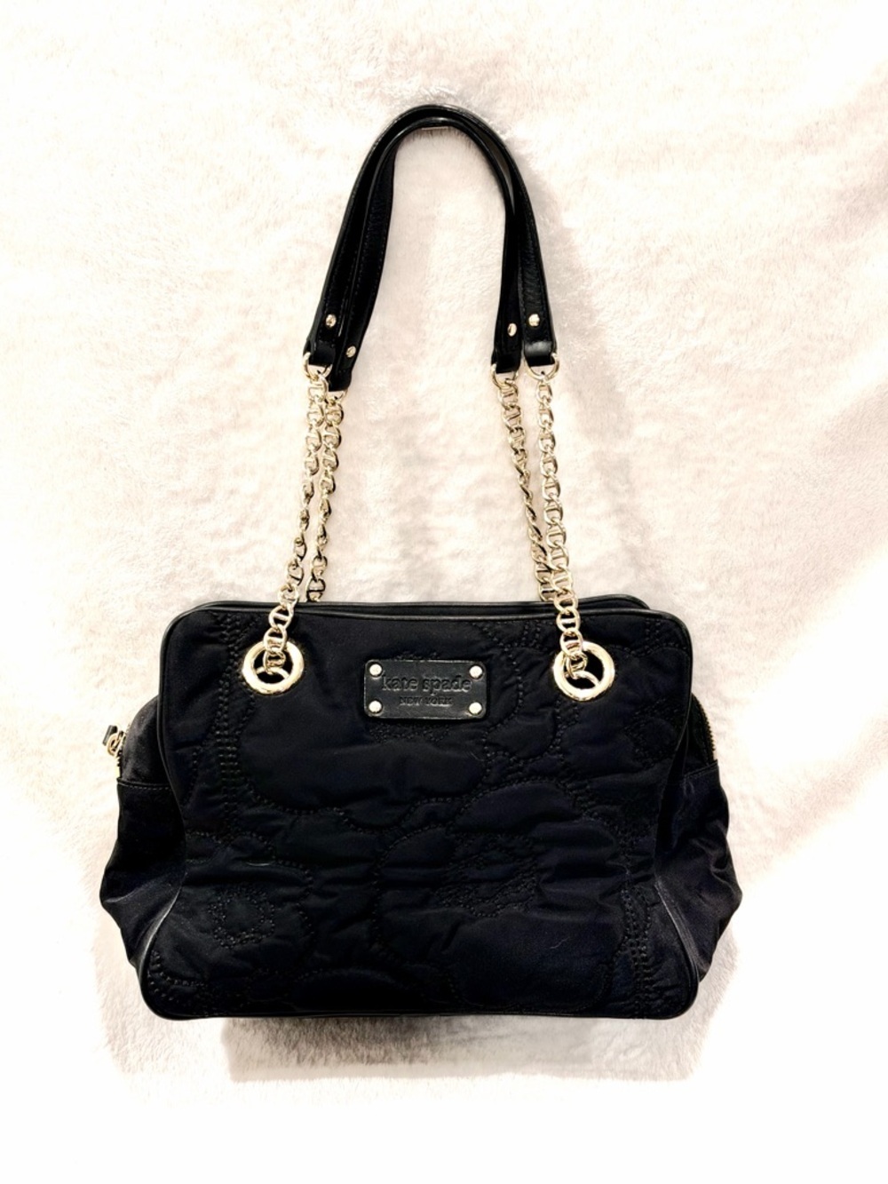 Perfect grab n go Kate Spade shoulder bag quilted nylon black chain strap purse - Picture 5 of 9